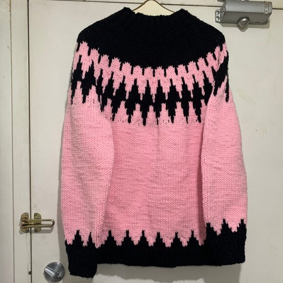 HANDMADE CHUNKY KNIT FAIR ISLE WOOL SWEATERS SIZE L - Picture 6 of 6